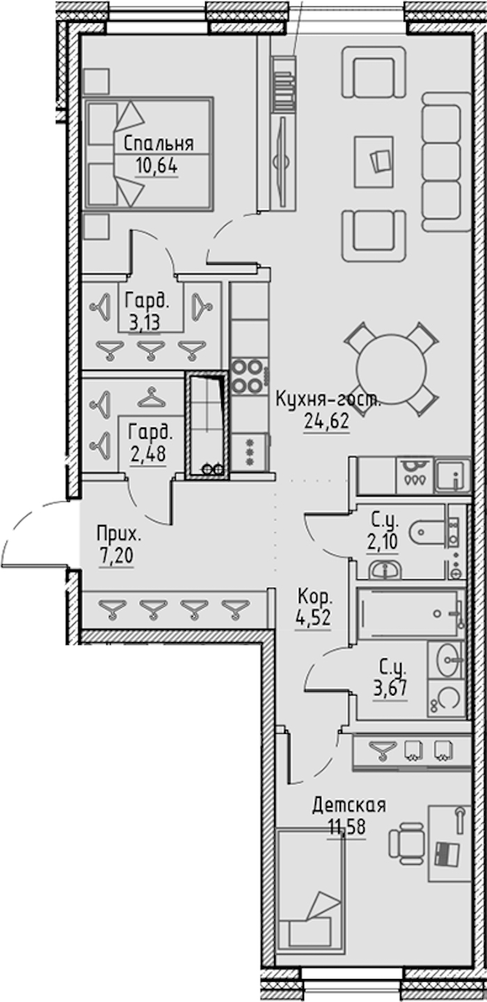 2-комнатная квартира 69.94 м², 5/10 эт., ЖК «LEGENDA Сампсониевский 32»